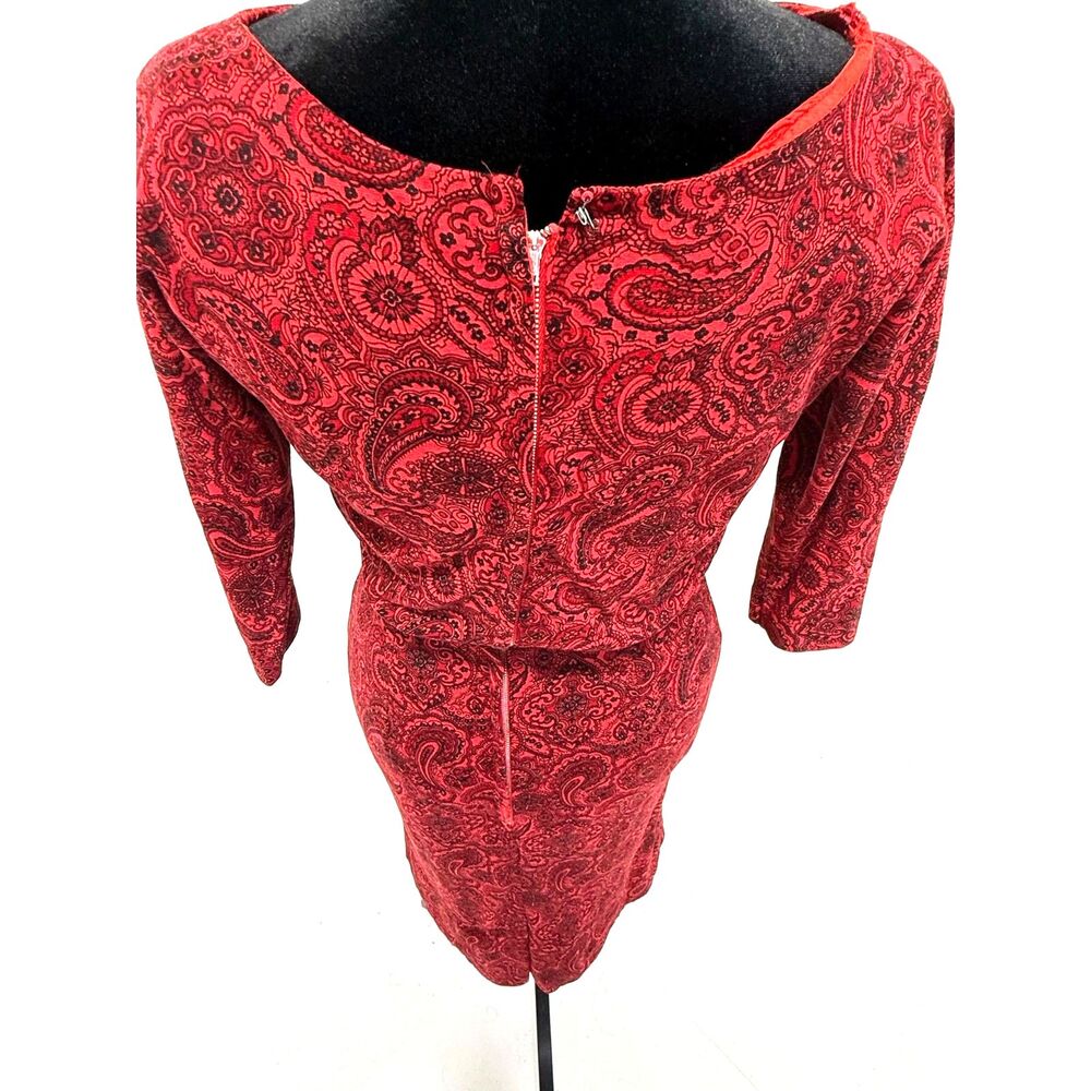 Vintage 60s paisley red pencil below knee dress - Picture 6 of 9